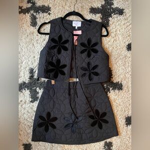 Stylish Black Two Piece Set with Floral Design